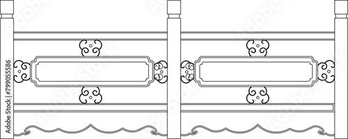 Detailed vector sketch illustration of vintage classic traditional ethnic fence railing