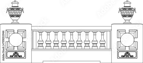 Detailed vector sketch of old vintage classic fence railing illustration