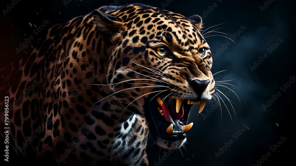 Obraz premium Leopard in the dark. Panthera on a black background.