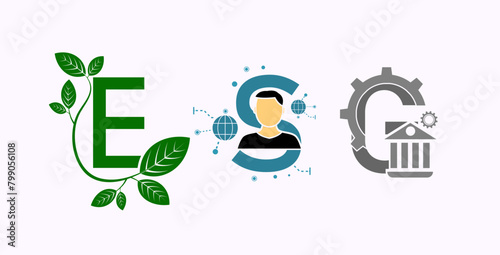 ESG concepts for environment, society and governance in sustainable and green business on a white background Vector illustration