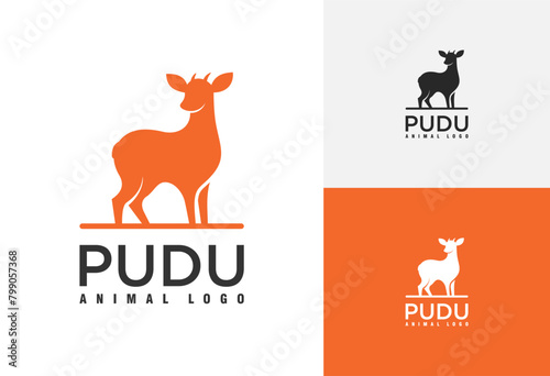 standing pudu or deer animal silhouette logo