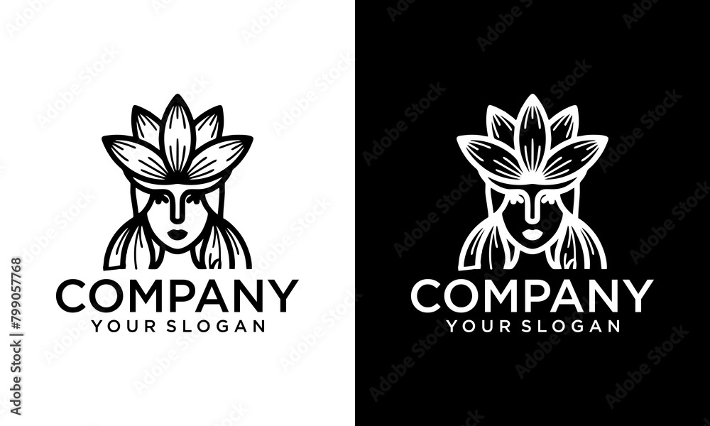 Creative Luxury Woman Face and Lotus Art for Spa logo design inspiration