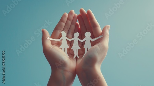 Hands holding a paper chain family symbolizing unity and support