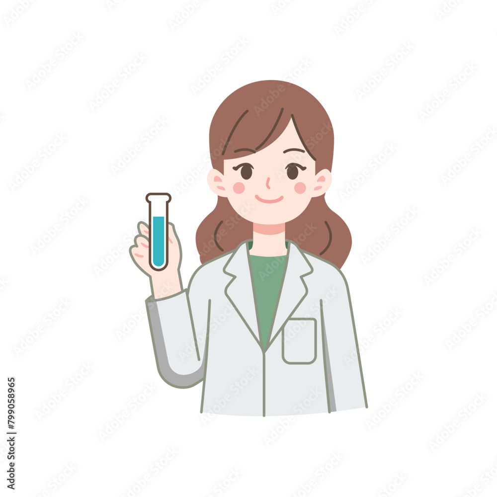 cute female scientist in lab coat cartoon kawaii vector illustration template design. brown hair color woman cute female scientist in lab coat cartoon kawaii vector illustration template design. brown hair color woman