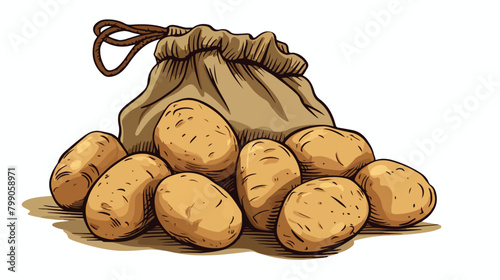 Natural drawing of potato tubers in burlap bag. Gat photo