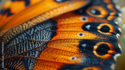 Capture a macroscopic view of intricate patterns on a butterflys wing , photographic style
