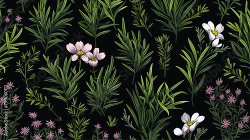 Natural seamless pattern with green rosemary plants