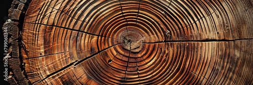 Close-up of tree rings on a cross-section of a log, highlighting the natural patterns and the concept of growth and aging. photo