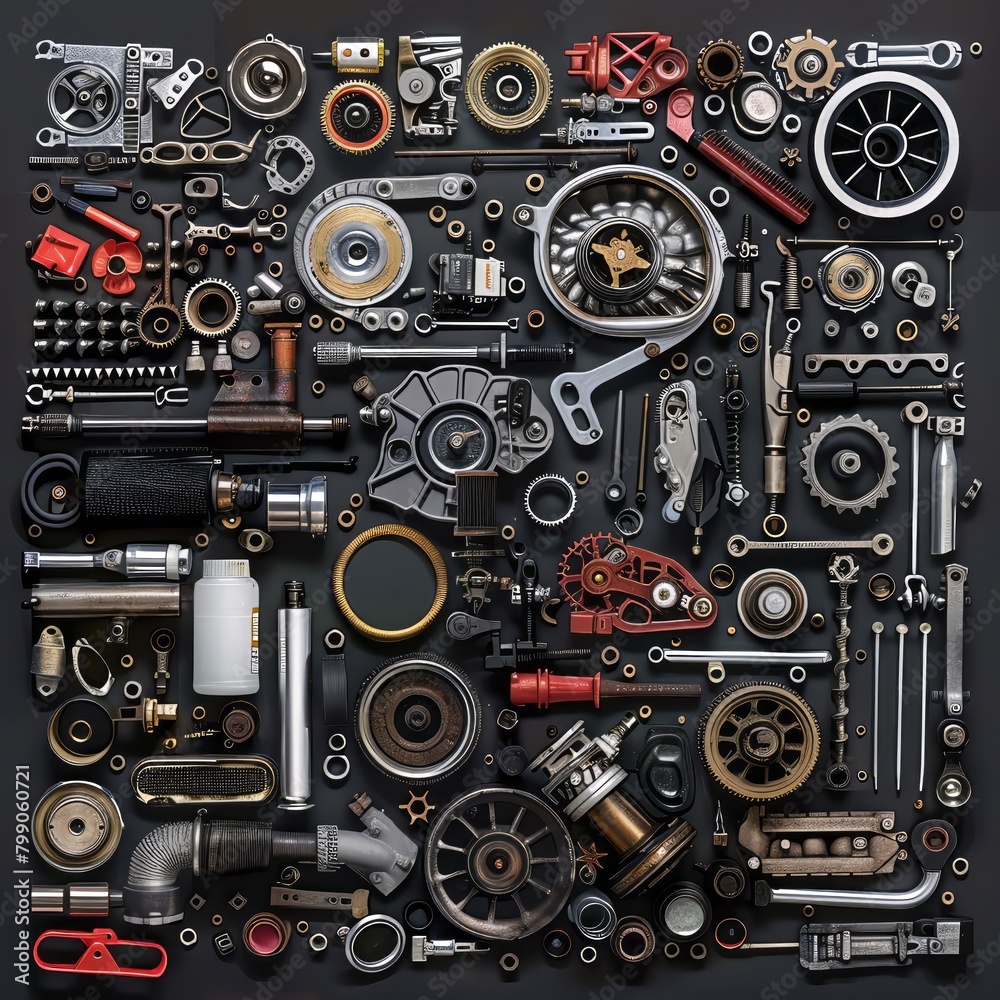 An artistic rendering of a variety of mechanical parts An artistic rendering of a variety of mechanical parts