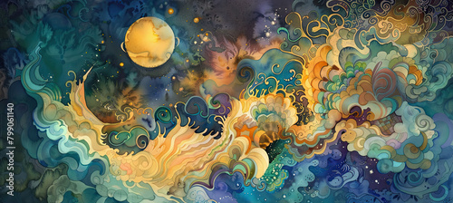 Cosmic Sphere Serenity Watercolor Art