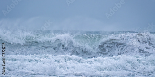 big waves at chapel north beach cornwall england uk 
