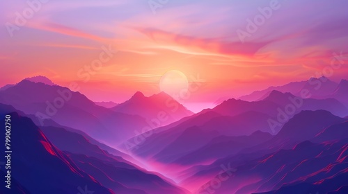 A breathtaking 3D illustration of a sunrise over a mountain range  painting the sky with hues of orange  pink  and purple   3D style