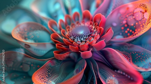 A closeup 3D illustration of a blooming flower with vibrant petals and delicate details related to science, nature  ,3D render photo