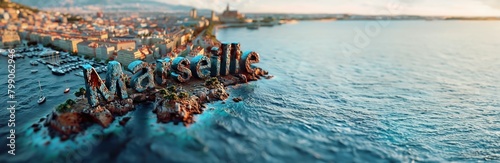 Rendu 3D de la ville de Marseille, illustration typographique dynamique, image avec espace pour texte. photo