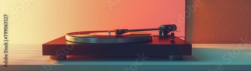 A vintage 3D illustration of a record player with a vinyl record spinning on it, evoking nostalgia for analog music related to music, entertainment  ,minimalist photo