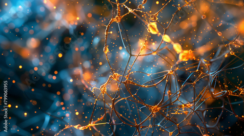 Abstract Neural Network Synapses Background in Orange and Blue photo
