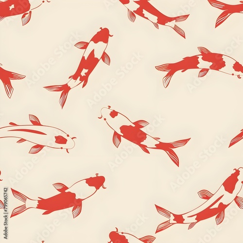 red color Asian koi fish seamless pattern illustration design photo