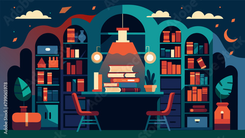 The old librarians office was a hub of library whispers as she shared her knowledge and recommendations with curious visitors.. Vector illustration