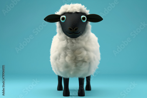 3d cute black sheep with white wool photo