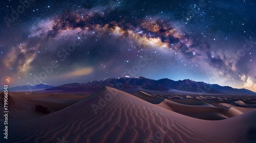 Rolling sand dunes at night with the milky way photo