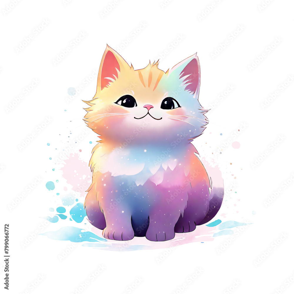 Cute cat in watercolor style on transparent background. illustration.