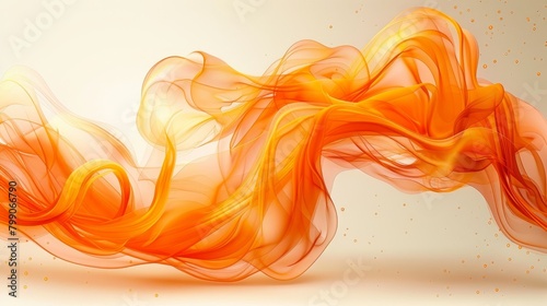  A white background is filled with an orange-yellow smoke, swirling intricately, adorned with golden flecks at its base