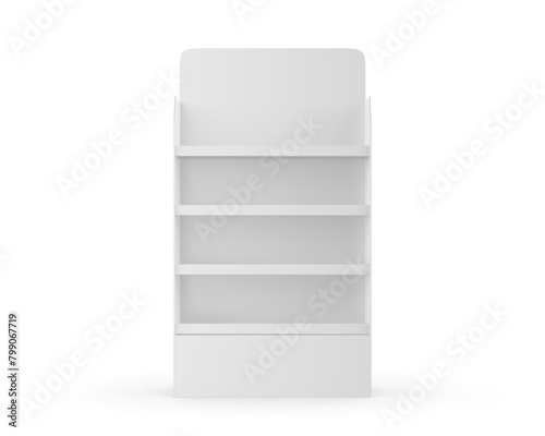 Advertising Corrugated Supermarket Retail Promotion Cardboard Display Shelf for Food Product. 3d Illustration.