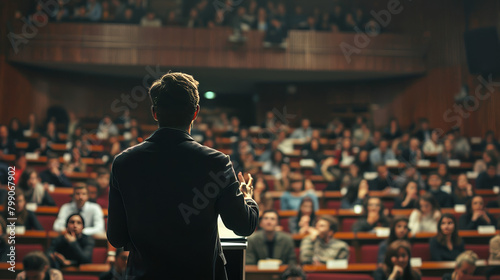 Lecturer conducts a lecture, training.