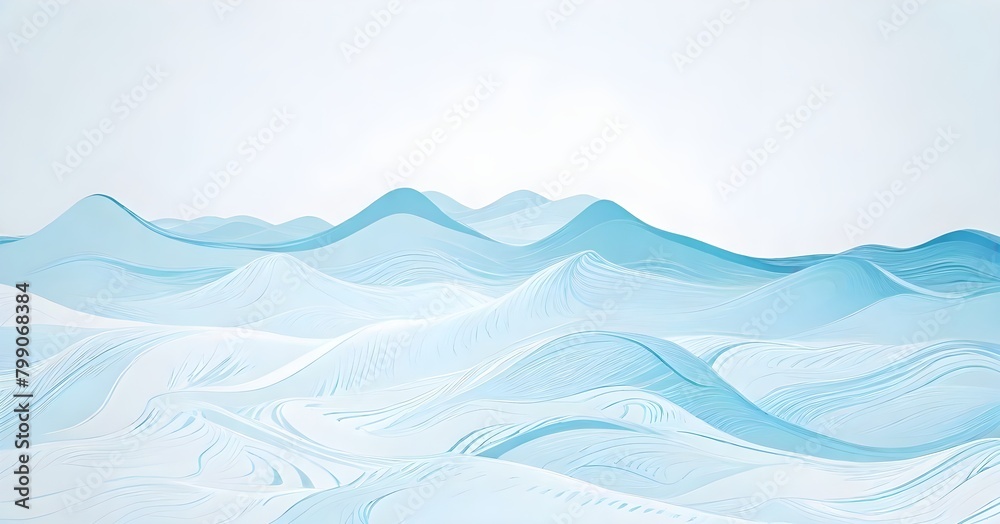 Abstract Digital Painting of Flowing Blue Waves