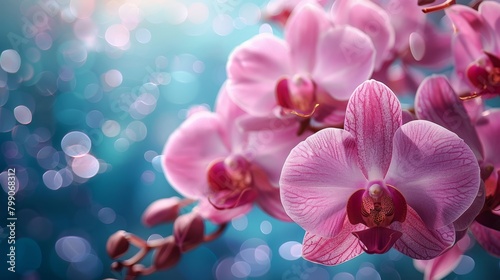   A pink flower in sharp focus on a branch  surrounded by a soft  out-of-focus bokeh effect in the background  created by the blurred light The backdrop is