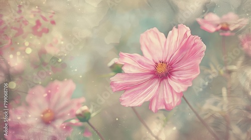 Pink cosmos flower in a vintage tone