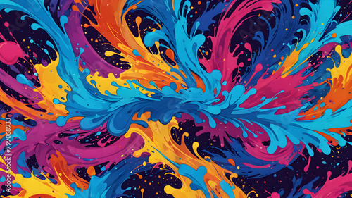 Vibrant Abstract Background with Swirling Colors and Ink Splashes