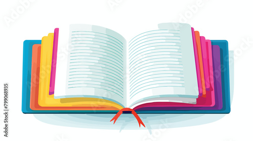 Open paper book with empty pages and colorful bookm