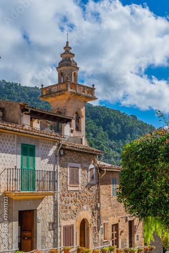 Street of Valldemossa the old mediterranean village in the mountain, landmark of Majorca island, Spain photo