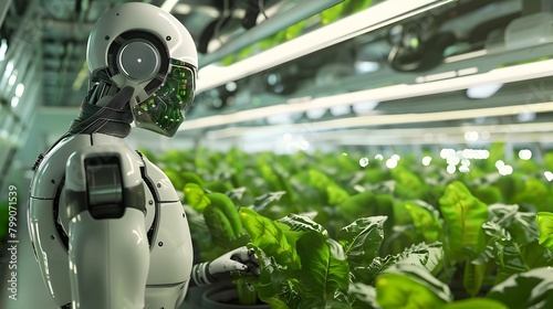 Indoor Farming Revolutionized Autonomous Robot Meticulously Cultivates Vertical Leafy Greens Generative ai