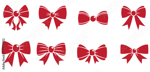 Vector illustration. Set of different red bows. Sticker template.