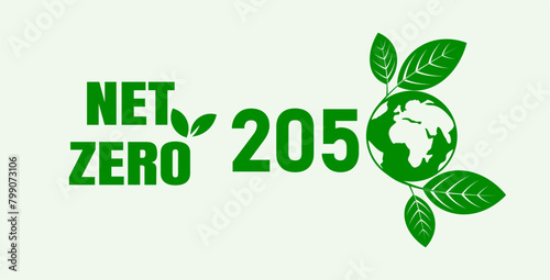 Net zero by 2050, carbon neutral. Net zero greenhouse gas emissions target Long-term climate-neutral strategy Vector illustration