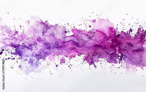 Abstract purple watercolor on white background. Color splashes on paper