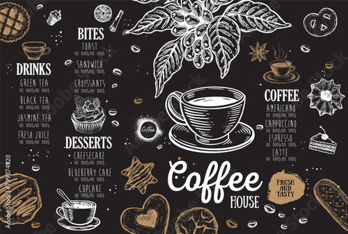Coffee house menu. Restaurant cafe menu, template design. Food flyer.	
