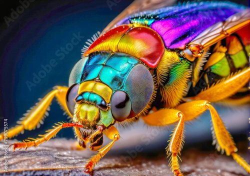 Macro image of colorful metallic Hover Fly © Naluphon