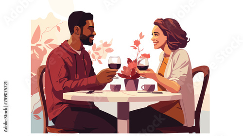 Pair of young man and woman sitting at table and dr