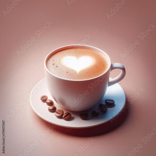 An espresso cup with milk foam forming a heart shape.