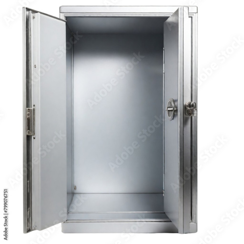 Opened up empty steel safe on Isolated transparent background png. generated with AI