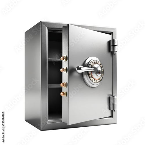 Opened up empty steel safe on Isolated transparent background png. generated with AI