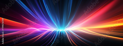 Digital abstract background with neon lines with rainbow colors glowing in the dark 