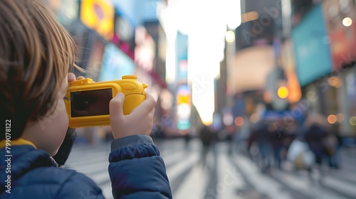 Boy with Camera Immortalizing Urban Landscapes photo