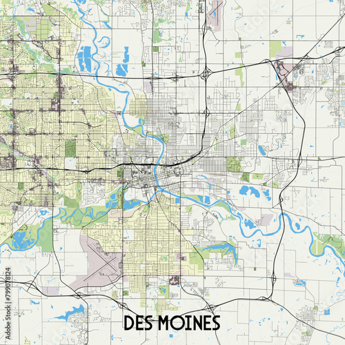 Des Moines  Iowa  USA map poster art