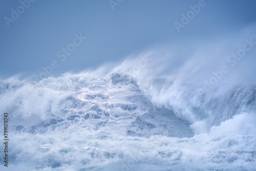 big waves at chapel north beach cornwall england uk 