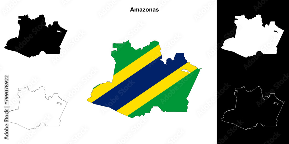 Fototapeta premium Amazonas state outline map set