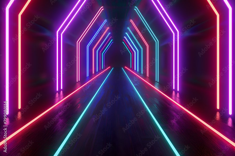 Energetic neon lines in a futuristic neon artwork. Impressive display on black background.